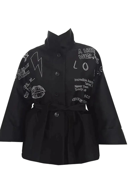 Square Boxy Jacket - Black with Swarovski Details