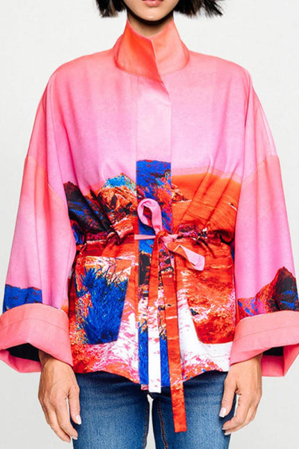 Square Boxy Jacket - Red blue landscape