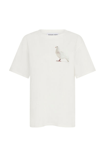 SOUR FIGS Standing Dove Print Unisex T-Shirt in White