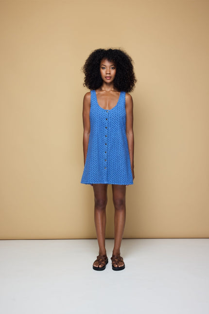 State Of Georgia I TERRINGBONE SINGLET DRESS - CLOUD BLUE