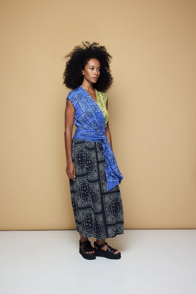 State Of Georgia I THE POINT DRESS MAXI - PATCHWORK BANDANA BLUE/LIME/BLACK/BLOOD ORANGE
