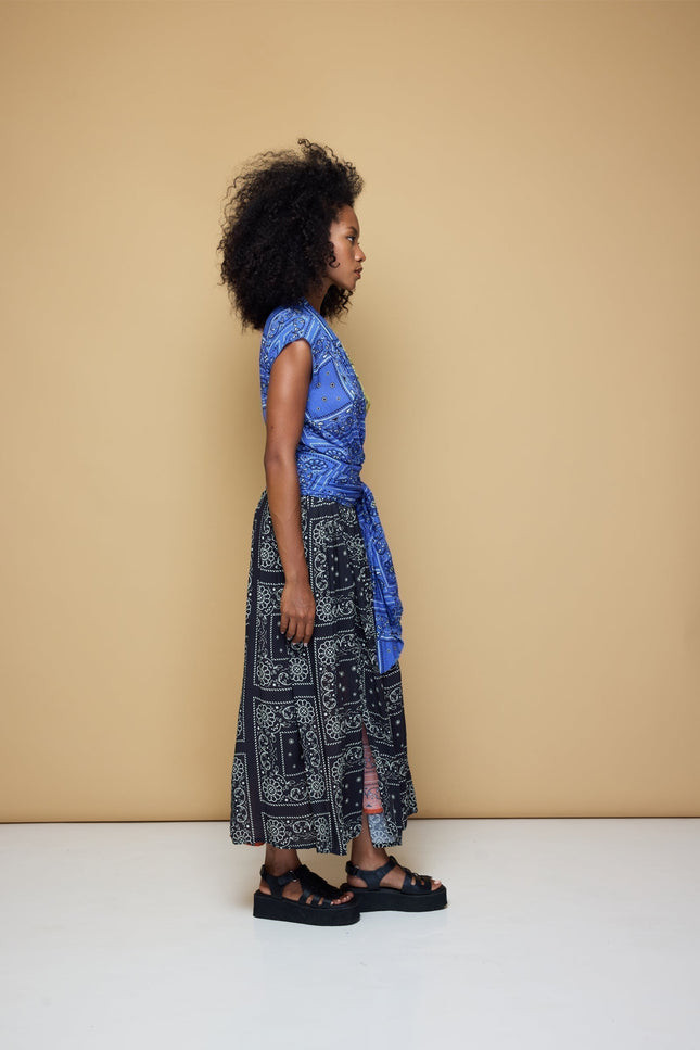 State Of Georgia I THE POINT DRESS MAXI - PATCHWORK BANDANA BLUE/LIME/BLACK/BLOOD ORANGE