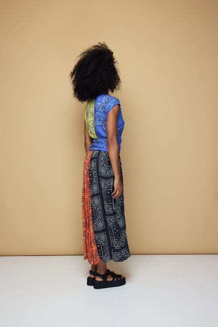 State Of Georgia I THE POINT DRESS MAXI - PATCHWORK BANDANA BLUE/LIME/BLACK/BLOOD ORANGE