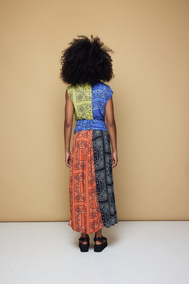 State Of Georgia I THE POINT DRESS MAXI - PATCHWORK BANDANA BLUE/LIME/BLACK/BLOOD ORANGE
