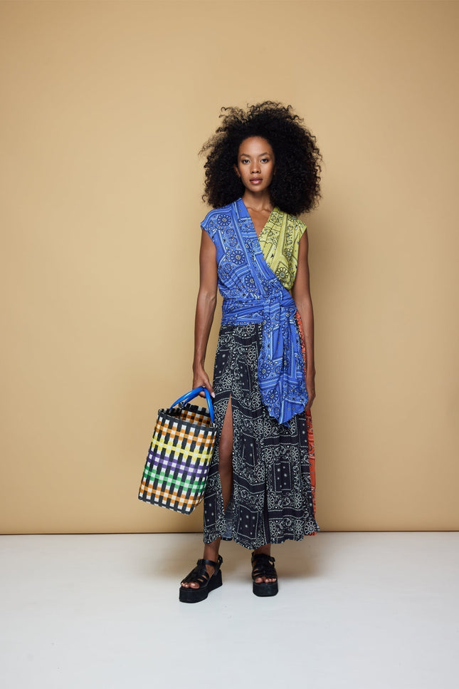 State Of Georgia I THE POINT DRESS MAXI - PATCHWORK BANDANA BLUE/LIME/BLACK/BLOOD ORANGE