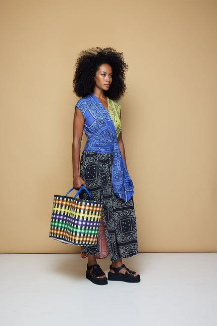 State Of Georgia I THE POINT DRESS MAXI - PATCHWORK BANDANA BLUE/LIME/BLACK/BLOOD ORANGE