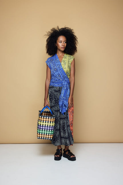 State Of Georgia I THE POINT DRESS MAXI - PATCHWORK BANDANA BLUE/LIME/BLACK/BLOOD ORANGE