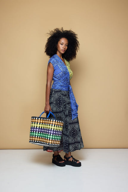 State Of Georgia I THE POINT DRESS MAXI - PATCHWORK BANDANA BLUE/LIME/BLACK/BLOOD ORANGE