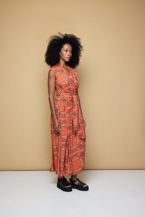State Of Georgia I THE POINT DRESS MAXI - BANDANA BLOOD ORANGE PRINT
