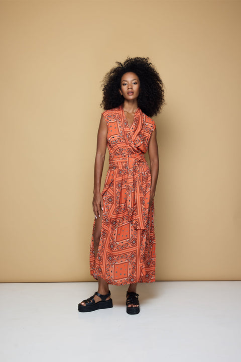 State Of Georgia I THE POINT DRESS MAXI - BANDANA BLOOD ORANGE PRINT
