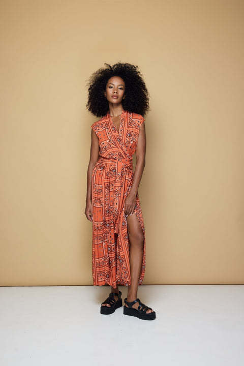 State Of Georgia I THE POINT DRESS MAXI - BANDANA BLOOD ORANGE PRINT
