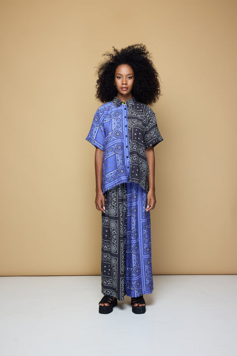 State Of Georgia I PATCHWORK SALLY ELASTIC DRAWSTRING PANTS  - PATCHWORK BANDANA STATE  BLUE/BLACK/LIME