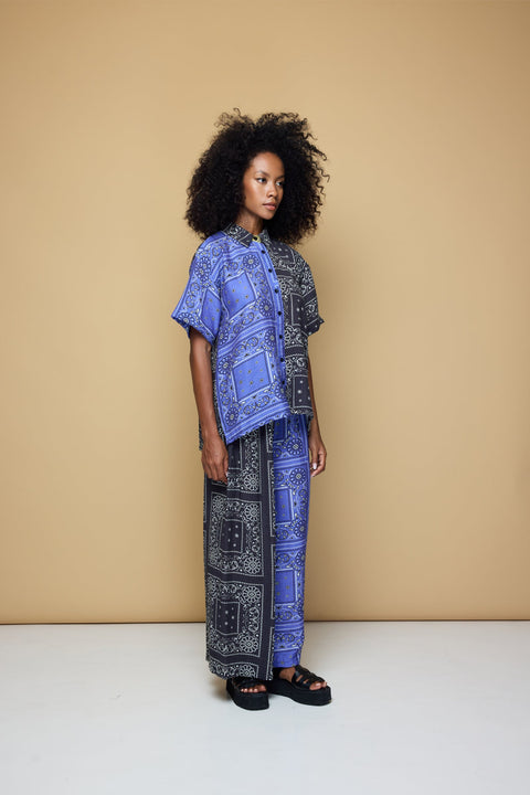 State Of Georgia I PATCHWORK SALLY ELASTIC DRAWSTRING PANTS  - PATCHWORK BANDANA STATE  BLUE/BLACK/LIME