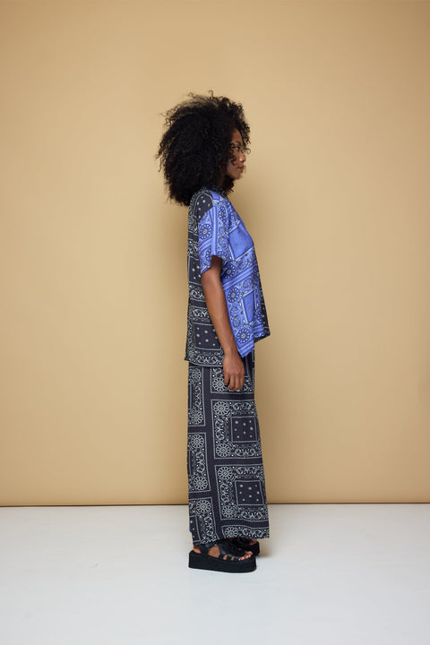 State Of Georgia I PATCHWORK SALLY ELASTIC DRAWSTRING PANTS  - PATCHWORK BANDANA STATE  BLUE/BLACK/LIME