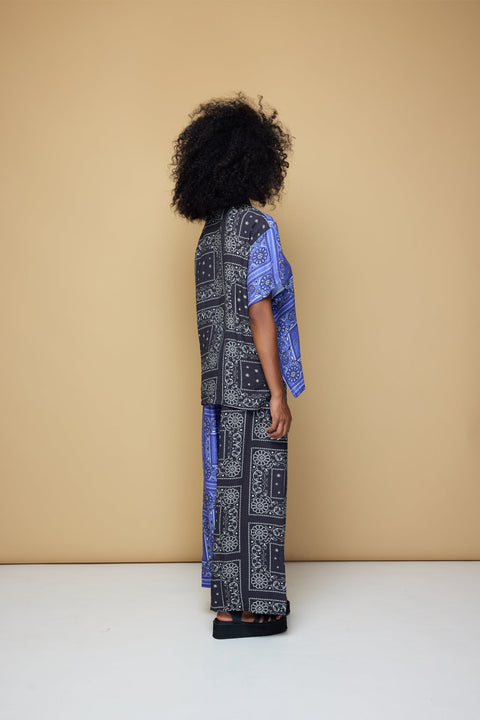 State Of Georgia I PATCHWORK SALLY ELASTIC DRAWSTRING PANTS  - PATCHWORK BANDANA STATE  BLUE/BLACK/LIME