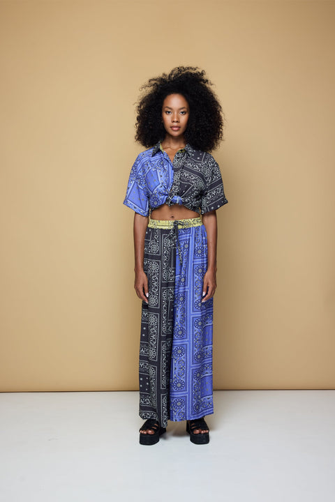 State Of Georgia I PATCHWORK SALLY ELASTIC DRAWSTRING PANTS  - PATCHWORK BANDANA STATE  BLUE/BLACK/LIME