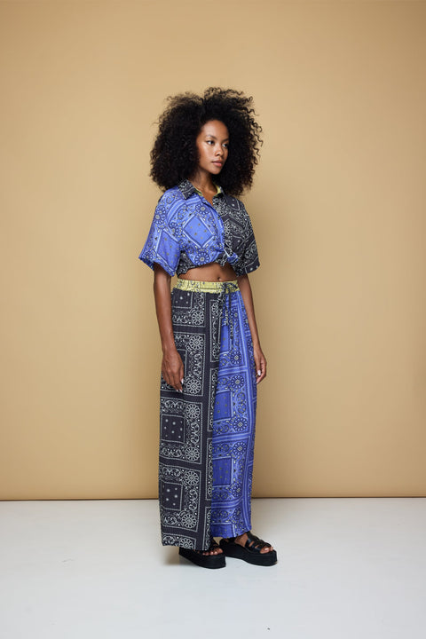 State Of Georgia I PATCHWORK SALLY ELASTIC DRAWSTRING PANTS  - PATCHWORK BANDANA STATE  BLUE/BLACK/LIME