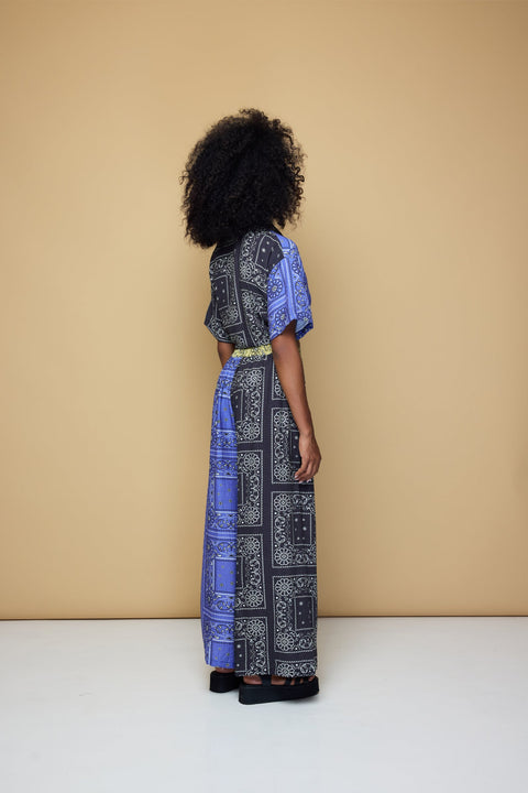 State Of Georgia I PATCHWORK SALLY ELASTIC DRAWSTRING PANTS  - PATCHWORK BANDANA STATE  BLUE/BLACK/LIME