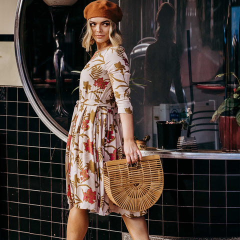 Violet Fish I Stormy Weather Dress - Mystery Gardenia Sand Rose