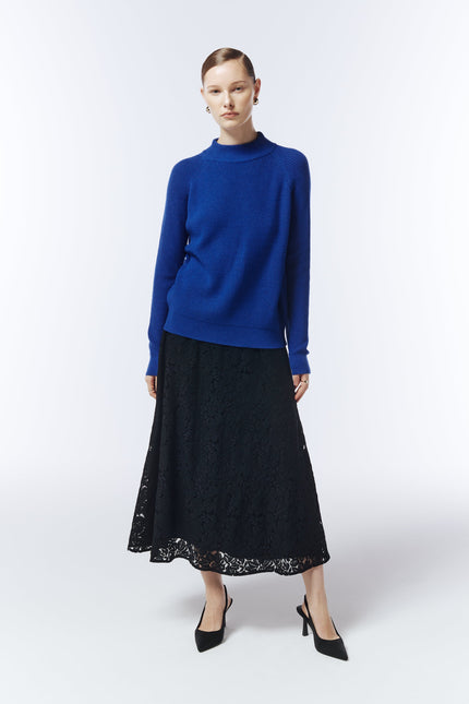Sour Figs Structured High-Neck Jumper in Sapphire Blue showing ribbed knit texture