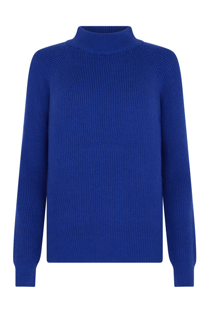 Sour Figs Structured High-Neck Jumper in Sapphire Blue studio flat lay