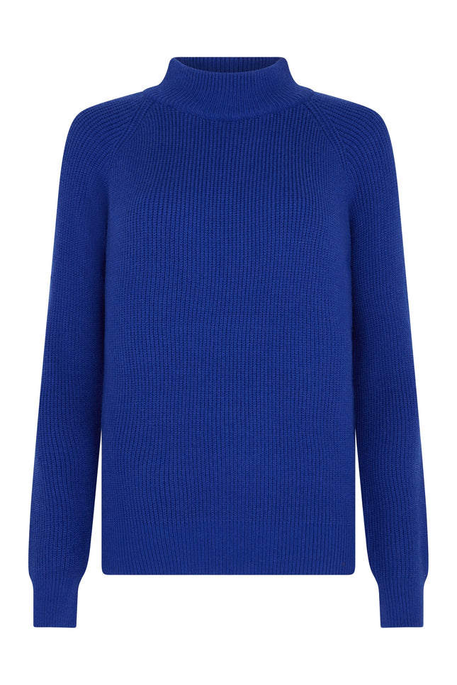 Sour Figs Structured High-Neck Jumper in Sapphire Blue studio flat lay