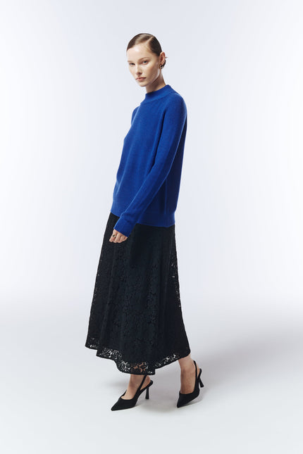 Sour Figs sapphire blue high-neck jumper styled with black lace skirt
