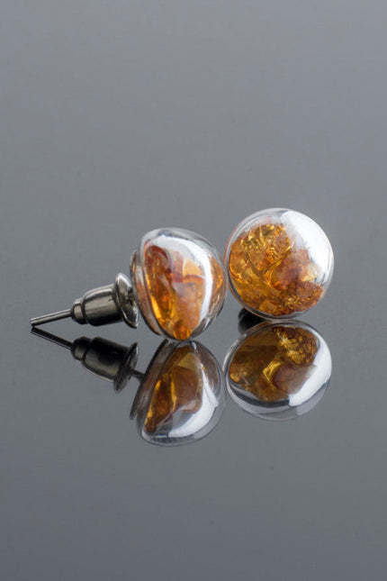 My Little Nature I Stud Earrings With Natural Amber Stones