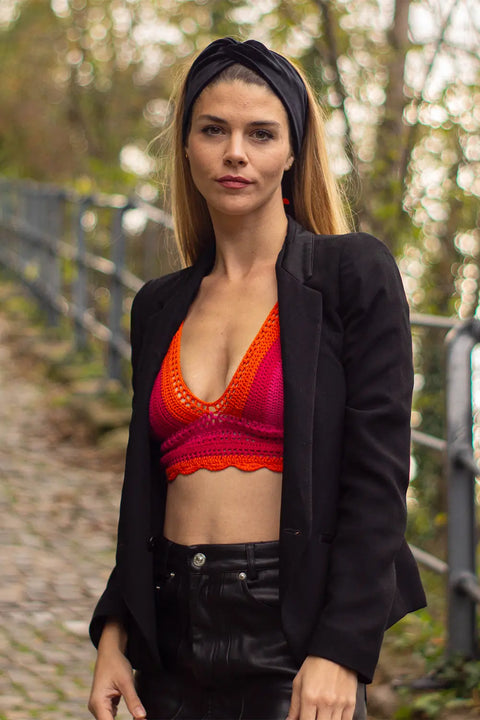 Sunset Crochet Top - Orange NORGÄTE alpaca knitwear sustainably made in Peru