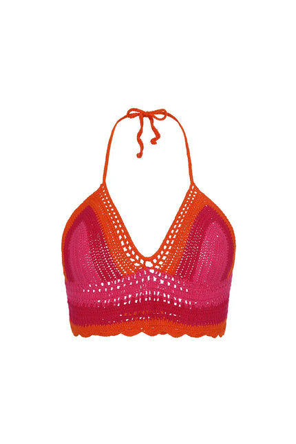 Sunset Crochet Top - Orange Fuchsia with Orange and Rose NORGÄTE alpaca knitwear sustainably made in Peru