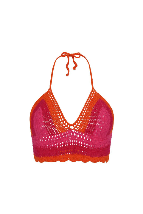 Sunset Crochet Top - Orange Fuchsia with Orange and Rose NORGÄTE alpaca knitwear sustainably made in Peru