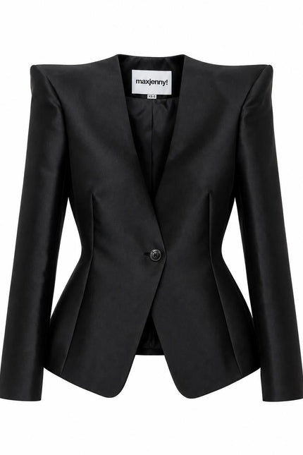 Pointed Shoulder Sculptural Blazer – Black