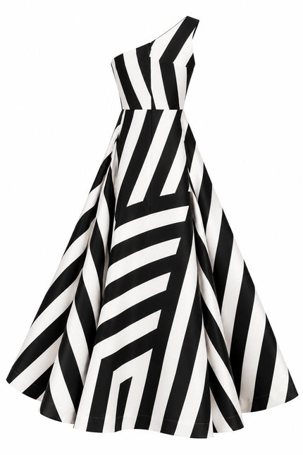 One Shoulder Statement Gown – Black & White