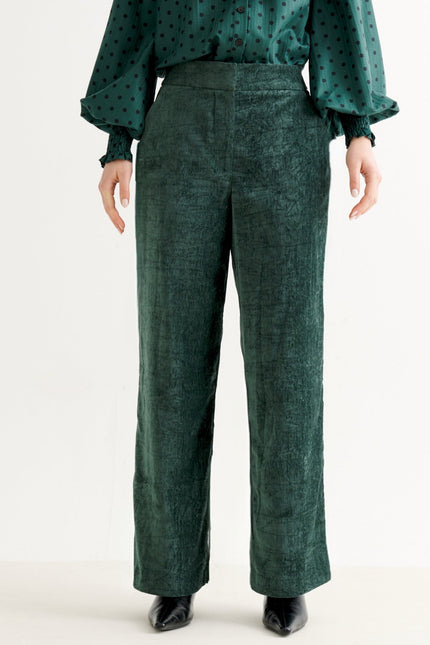 Tilde Matte Velvet Straight Cut Trouser - Forest Green