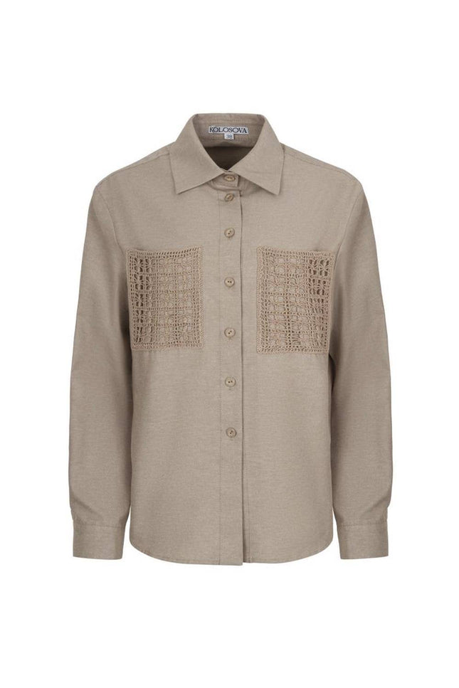 Kolosova | Beige shirt with knitted pockets