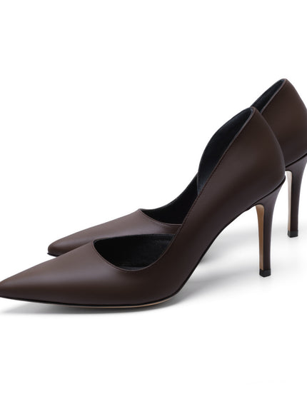 pair of brown leather stilettos 7 cm heel 