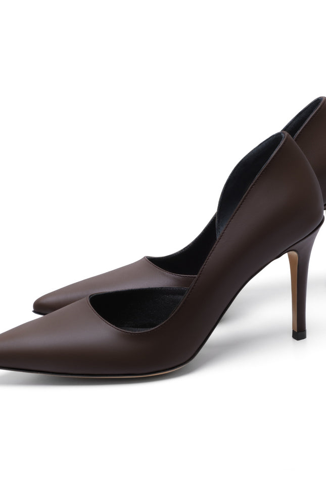 pair of brown leather stilettos 7 cm heel 