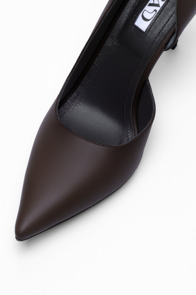 pointed toe stilettos in dark brown cholcolate leather 