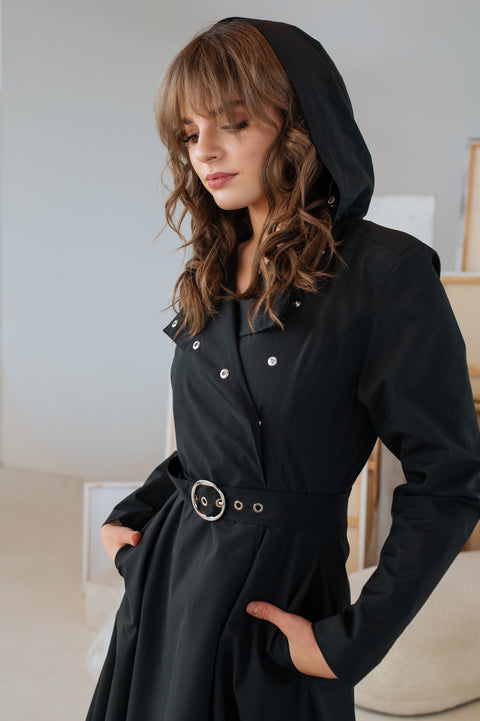 RainSisters | Double Breasted Trench Coat for Spring in Black 'Timeless Black'