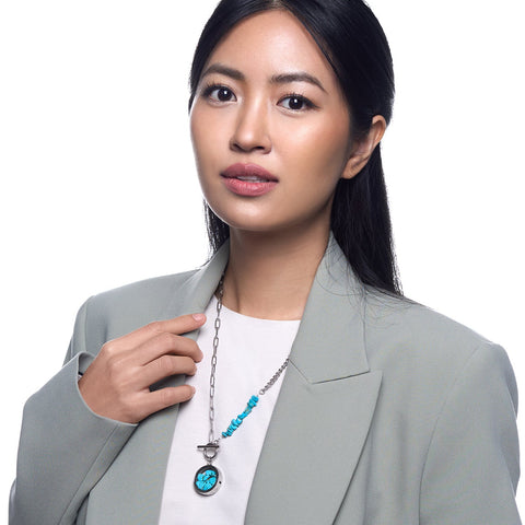 My Little Nature I Toggle Clasp Turquoise Necklace With Beaded Chain And Charm