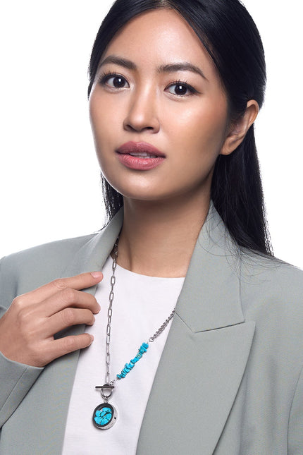 My Little Nature I Toggle Clasp Turquoise Necklace With Beaded Chain And Charm