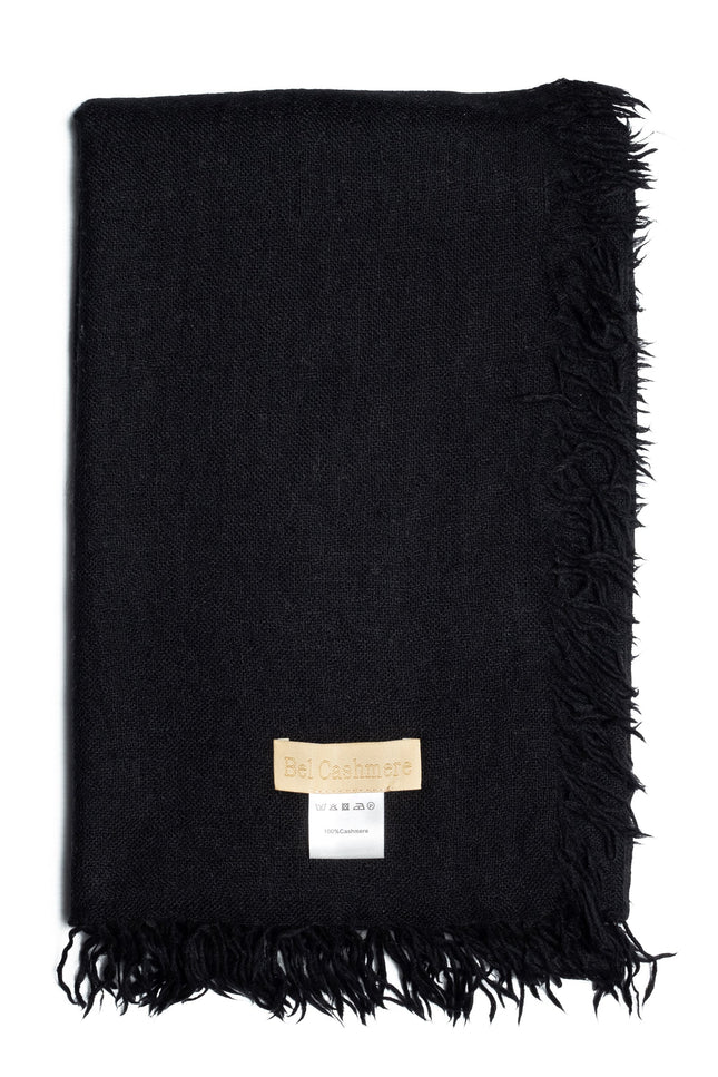 Bel Cashmere | Fular de cashmere fino con flecos negro