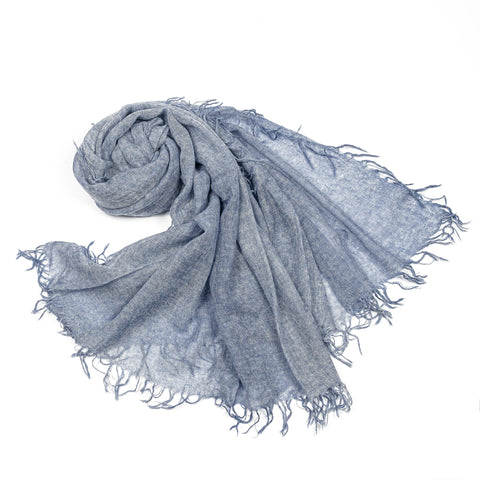 Bel Cashmere | Fular de cashmere fino con flecos azul desgastado