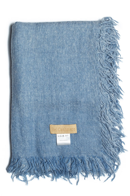 Bel Cashmere | Fular de cashmere fino con flecos azul desgastado