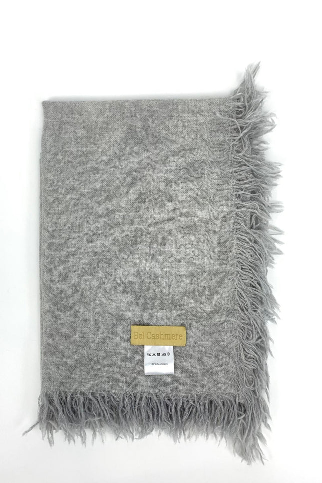 Bel Cashmere | Fular de cashmere fino con flecos gris