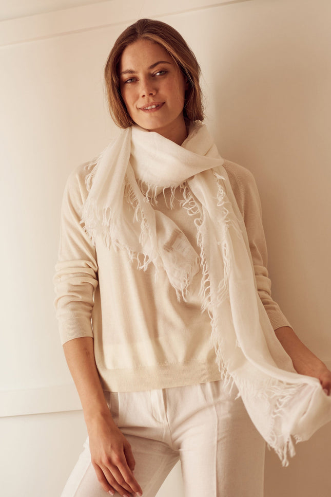 Bel Cashmere | Fular de cashmere flecos blanco