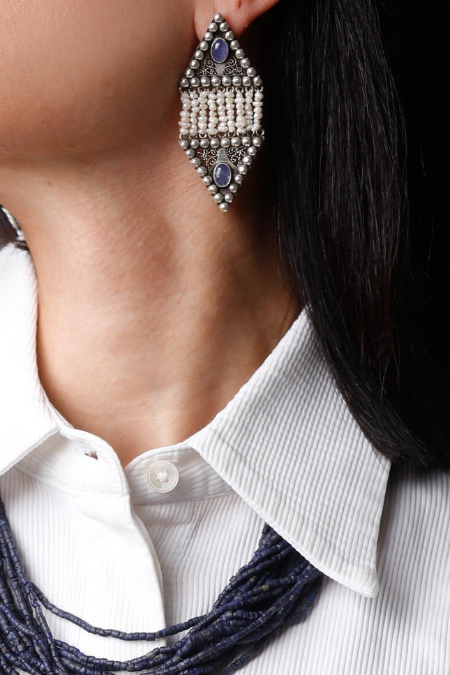 Yelli Jewels | Sapphire Rain Pearl Drop earrings