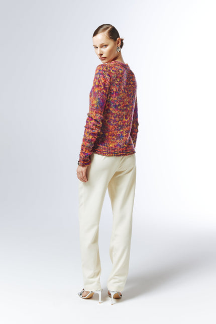SOUR FIGS V-Neck cardigan in Sunset Ember styled with cream trousers