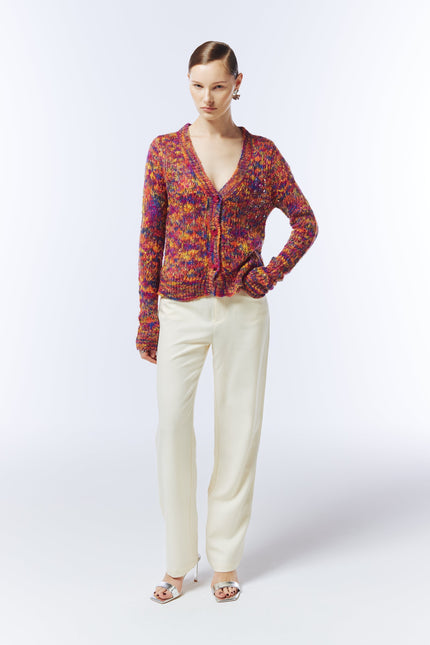 SOUR FIGS V-Neck Mélange Knit Cardigan in Sunset Ember front view