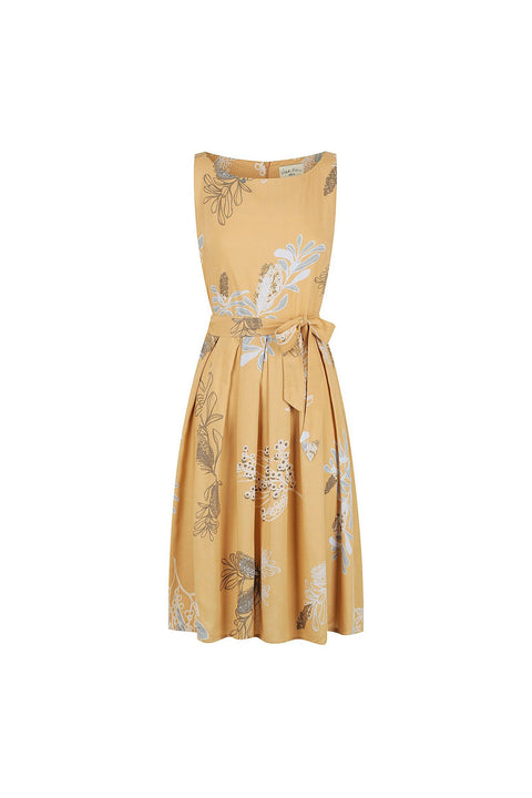 Violet Fish I Isabella Dress - Australis Print Ochre